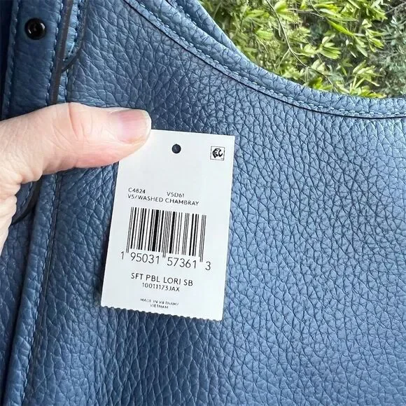 COACH Lori Shoulder Bag Pebbled Leather C4824 Gunmetal/Washed Chambray Blue NWT